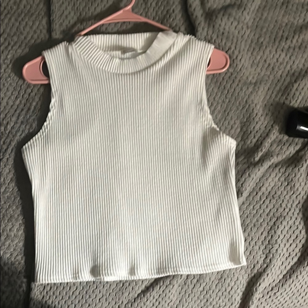 Blue Rain Cream Ribbed Sleeveless Tank Top